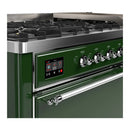 ILVE Majestic III 60-inch Dual Fuel Range with 7 Natural Gas Burner, Griddle and Solid Door Electric Oven in Emerald Green with Chrome Trim (UM60FQNR3EGC)