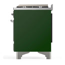 ILVE Majestic III 60-inch Dual Fuel Range with 7 Natural Gas Burner, Griddle and Solid Door Electric Oven in Emerald Green with Chrome Trim (UM60FQNR3EGC)