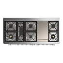 ILVE Majestic III 60-inch Dual Fuel Range with 7 Natural Gas Burner, Griddle and Solid Door Electric Oven in Emerald Green with Chrome Trim (UM60FQNR3EGC)