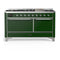 ILVE Majestic III 60-inch Dual Fuel Range with 7 Natural Gas Burner, Griddle and Solid Door Electric Oven in Emerald Green with Chrome Trim (UM60FQNR3EGC)