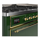 ILVE Majestic III 60-inch Dual Fuel Range with 7 Natural Gas Burner, Griddle and Solid Door Electric Oven in Emerald Green with Brass Trim (UM60FQNR3EGG)