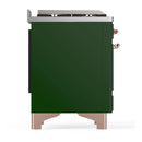 ILVE Majestic III 60-inch Dual Fuel Range with 7 Natural Gas Burner, Griddle and Solid Door Electric Oven in Emerald Green with Copper Trim (UM60FQNR3EGP)
