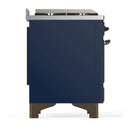 ILVE Majestic III 60-inch Dual Fuel Range with 7 Natural Gas Burner, Griddle and Solid Door Electric Oven in Midnight Blue with Burnished Trim (UM60FQNR3MBB)