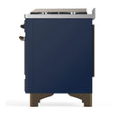 ILVE Majestic III 60-inch Dual Fuel Range with 7 Natural Gas Burner, Griddle and Solid Door Electric Oven in Midnight Blue with Burnished Trim (UM60FQNR3MBB)