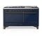 ILVE Majestic III 60-inch Dual Fuel Range with 7 Natural Gas Burner, Griddle and Solid Door Electric Oven in Midnight Blue with Burnished Trim (UM60FQNR3MBB)