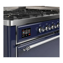 ILVE Majestic III 60-inch Dual Fuel Range with 7 Natural Gas Burner, Griddle and Solid Door Electric Oven in Midnight Blue with Chrome Trim (UM60FQNR3MBC)