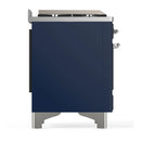 ILVE Majestic III 60-inch Dual Fuel Range with 7 Natural Gas Burner, Griddle and Solid Door Electric Oven in Midnight Blue with Chrome Trim (UM60FQNR3MBC)