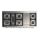 ILVE Majestic III 60-inch Dual Fuel Range with 7 Natural Gas Burner, Griddle and Solid Door Electric Oven in Midnight Blue with Chrome Trim (UM60FQNR3MBC)