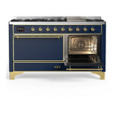 ILVE Majestic III 60-inch Dual Fuel Range with 5 Liquid Propane Burner, Griddle and Solid Door Electric Oven in Blue Grey with Brass Trim (UM60FQNR3MBGLP)
