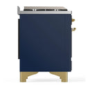 ILVE Majestic III 60-inch Dual Fuel Range with 5 Liquid Propane Burner, Griddle and Solid Door Electric Oven in Blue Grey with Brass Trim (UM60FQNR3MBGLP)