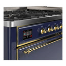 ILVE Majestic III 60-inch Dual Fuel Range with 7 Natural Gas Burner, Griddle and Solid Door Electric Oven in Blue Grey with Brass Trim (UM60FQNR3MBG)