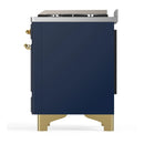 ILVE Majestic III 60-inch Dual Fuel Range with 7 Natural Gas Burner, Griddle and Solid Door Electric Oven in Blue Grey with Brass Trim (UM60FQNR3MBG)
