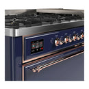 ILVE Majestic III 60-inch Dual Fuel Range with 7 Natural Gas Burner, Griddle and Solid Door Electric Oven in Midnight Blue with Copper Trim (UM60FQNR3MBP)