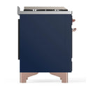 ILVE Majestic III 60-inch Dual Fuel Range with 7 Natural Gas Burner, Griddle and Solid Door Electric Oven in Midnight Blue with Copper Trim (UM60FQNR3MBP)