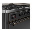ILVE Majestic III 60-inch Dual Fuel Range with 7 Natural Gas Burner, Griddle and Solid Door Electric Oven in Graphite Matte with Burnished Trim (UM60FQNR3MGB)