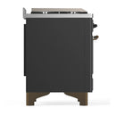 ILVE Majestic III 60-inch Dual Fuel Range with 7 Natural Gas Burner, Griddle and Solid Door Electric Oven in Graphite Matte with Burnished Trim (UM60FQNR3MGB)