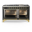 ILVE Majestic III 60-inch Dual Fuel Range with 7 Natural Gas Burner, Griddle and Solid Door Electric Oven in Graphite Matte with Brass Trim (UM60FQNR3MGG)