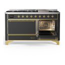 ILVE Majestic III 60-inch Dual Fuel Range with 7 Natural Gas Burner, Griddle and Solid Door Electric Oven in Graphite Matte with Brass Trim (UM60FQNR3MGG)