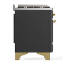ILVE Majestic III 60-inch Dual Fuel Range with 7 Natural Gas Burner, Griddle and Solid Door Electric Oven in Graphite Matte with Brass Trim (UM60FQNR3MGG)