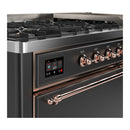 ILVE Majestic III 60-inch Dual Fuel Range with 5 Liquid Propane Burner, Griddle and Solid Door Electric Oven in Graphite Matte with Copper Trim (UM60FQNR3MGPLP)