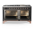 ILVE Majestic III 60-inch Dual Fuel Range with 7 Natural Gas Burner, Griddle and Solid Door Electric Oven in Graphite Matte with Copper Trim (UM60FQNR3MGP)