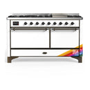 ILVE Majestic III 60-inch Dual Fuel Range with 7 Natural Gas Burner, Griddle and Solid Door Electric Oven in RAL with Burnished Trim (UM60FQNR3RAB)