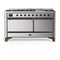 ILVE Majestic III 60-inch Dual Fuel Range with 5 Liquid Propane Burner, Griddle and Solid Door Electric Oven in Stainless Steel with Burnished Trim (UM60FQNR3SSBLP)