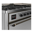 ILVE Majestic III 60-inch Dual Fuel Range with 7 Natural Gas Burner, Griddle and Solid Door Electric Oven in Stainless Steel with Burnished Trim (UM60FQNR3SSB)