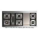 ILVE Majestic III 60-inch Dual Fuel Range with 7 Natural Gas Burner, Griddle and Solid Door Electric Oven in Stainless Steel with Chrome Trim (UM60FQNR3SSC)