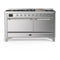 ILVE Majestic III 60-inch Dual Fuel Range with 7 Natural Gas Burner, Griddle and Solid Door Electric Oven in Stainless Steel with Chrome Trim (UM60FQNR3SSC)