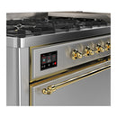 ILVE Majestic III 60-inch Dual Fuel Range with 5 Liquid Propane Burner, Griddle and Solid Door Electric Oven in Stainless Steel with Brass Trim (UM60FQNR3SSGLP)