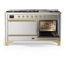 ILVE Majestic III 60-inch Dual Fuel Range with 7 Natural Gas Burner, Griddle and Solid Door Electric Oven in Stainless Steel with Brass Trim (UM60FQNR3SSG)