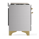 ILVE Majestic III 60-inch Dual Fuel Range with 7 Natural Gas Burner, Griddle and Solid Door Electric Oven in Stainless Steel with Brass Trim (UM60FQNR3SSG)