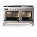 ILVE Majestic III 60-inch Dual Fuel Range with 5 Liquid Propane Burner, Griddle and Solid Door Electric Oven in Stainless Steel with Copper Trim (UM60FQNR3SSPLP)