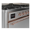 ILVE Majestic III 60-inch Dual Fuel Range with 7 Natural Gas Burner, Griddle and Solid Door Electric Oven in Stainless Steel with Copper Trim (UM60FQNR3SSP)