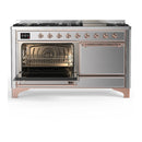 ILVE Majestic III 60-inch Dual Fuel Range with 7 Natural Gas Burner, Griddle and Solid Door Electric Oven in Stainless Steel with Copper Trim (UM60FQNR3SSP)