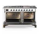ILVE Majestic III 60-inch Dual Fuel Range with 5 Liquid Propane Burner, Griddle and Solid Door Electric Oven in White with Burnished Trim (UM60FQNR3WHBLP)