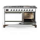 ILVE Majestic III 60-inch Dual Fuel Range with 5 Liquid Propane Burner, Griddle and Solid Door Electric Oven in White with Burnished Trim (UM60FQNR3WHBLP)