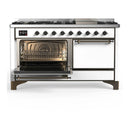 ILVE Majestic III 60-inch Dual Fuel Range with 5 Liquid Propane Burner, Griddle and Solid Door Electric Oven in White with Burnished Trim (UM60FQNR3WHBLP)