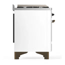 ILVE Majestic III 60-inch Dual Fuel Range with 7 Natural Gas Burner, Griddle and Solid Door Electric Oven in White with Burnished Trim (UM60FQNR3WHB)