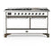 ILVE Majestic III 60-inch Dual Fuel Range with 7 Natural Gas Burner, Griddle and Solid Door Electric Oven in White with Burnished Trim (UM60FQNR3WHB)