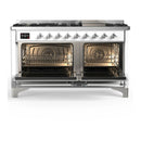 ILVE Majestic III 60-inch Dual Fuel Range with 5 Liquid Propane Burner, Griddle and Solid Door Electric Oven in White with Chrome Trim (UM60FQNR3WHCLP)