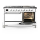 ILVE Majestic III 60-inch Dual Fuel Range with 5 Liquid Propane Burner, Griddle and Solid Door Electric Oven in White with Chrome Trim (UM60FQNR3WHCLP)
