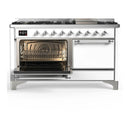 ILVE Majestic III 60-inch Dual Fuel Range with 5 Liquid Propane Burner, Griddle and Solid Door Electric Oven in White with Chrome Trim (UM60FQNR3WHCLP)