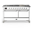 ILVE Majestic III 60-inch Dual Fuel Range with 7 Natural Gas Burner, Griddle and Solid Door Electric Oven in White with Chrome Trim (UM60FQNR3WHC)