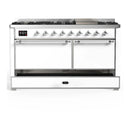 ILVE Majestic III 60-inch Dual Fuel Range with 7 Natural Gas Burner, Griddle and Solid Door Electric Oven in White with Chrome Trim (UM60FQNR3WHC)