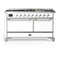 ILVE Majestic III 60-inch Dual Fuel Range with 7 Natural Gas Burner, Griddle and Solid Door Electric Oven in White with Chrome Trim (UM60FQNR3WHC)