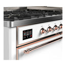 ILVE Majestic III 60-inch Dual Fuel Range with 7 Natural Gas Burner, Griddle and Solid Door Electric Oven in White with Copper Trim (UM60FQNR3WHP)