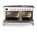 ILVE Majestic III 60-inch Dual Fuel Range with 7 Natural Gas Burner, Griddle and Solid Door Electric Oven in White with Copper Trim (UM60FQNR3WHP)