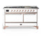 ILVE Majestic III 60-inch Dual Fuel Range with 7 Natural Gas Burner, Griddle and Solid Door Electric Oven in White with Copper Trim (UM60FQNR3WHP)